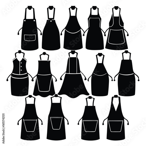 Ten black silhouette apron designs collection