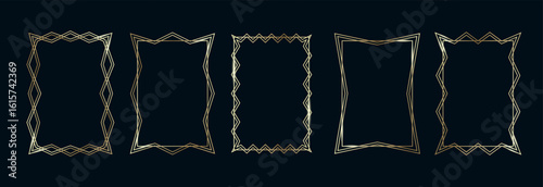 Golden Frames Set. Thin Line Gold Borders Luxury Minimalist Collection. Premium Vector Brass Outline Geometric Rectangles. Linear Decorative Banners with Black Background Isolated
