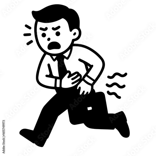 Toilet Emergency Icon – Cartoon Worker Cross-Legged and Panicking