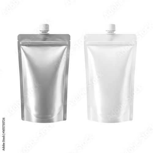 Realistic Illustration Of Two Metallic Pouches With White And Silver Colors