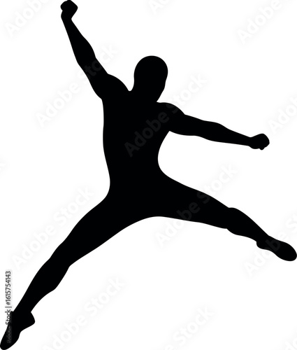 Dynamic male silhouette jumping mid air victory pose