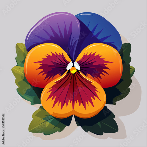 A vibrant close-up illustration showcasing the beauty of a colorful pansy flower in full bloom