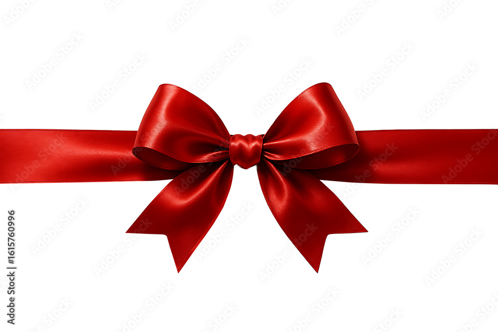 Fototapeta premium Elegant Red Gift Bow with Shiny Fabric Texture – High-Resolution Holiday Decoration Isolated for Commercial Use
