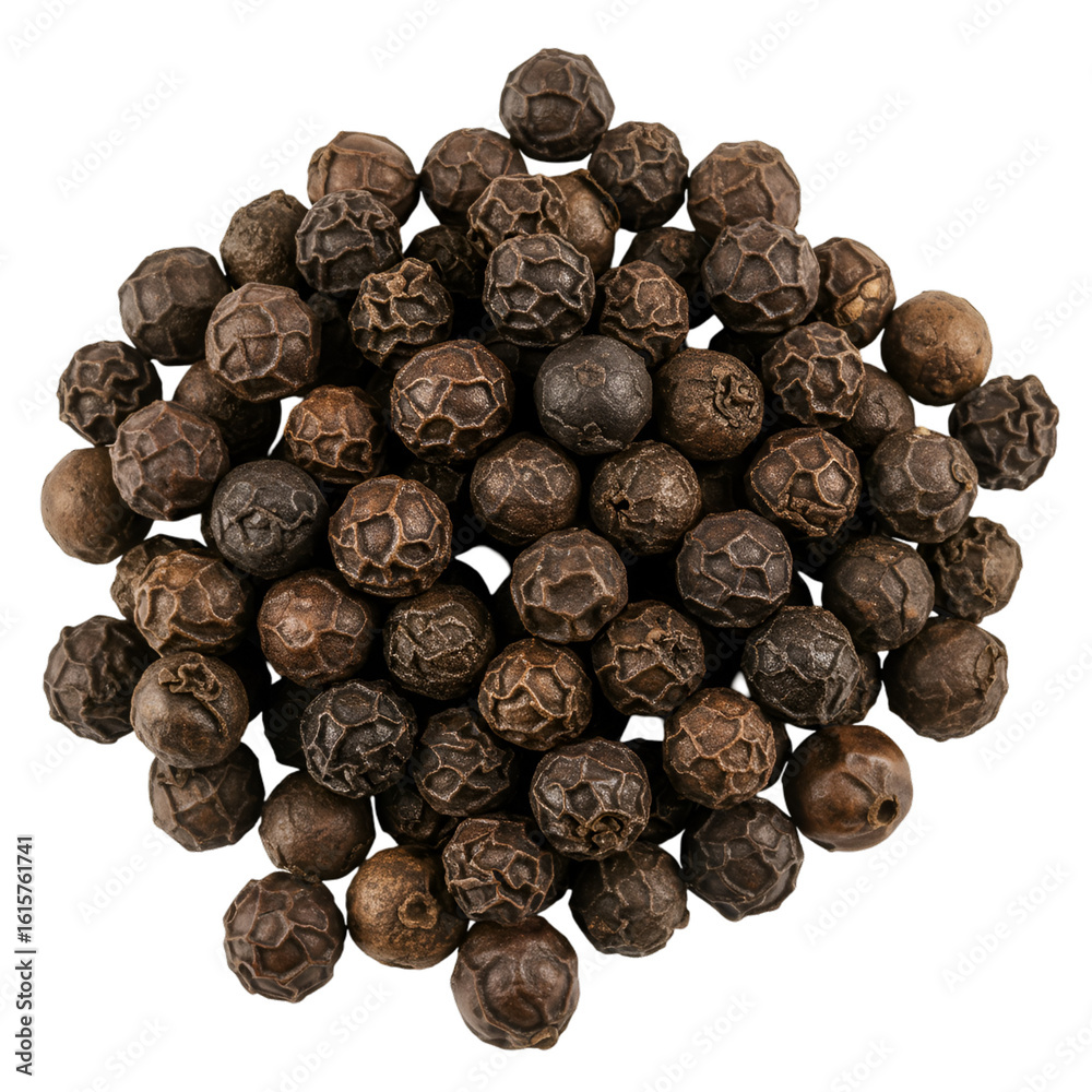 Obraz premium Realistic Black Pepper Grains Isolated on Transparent Background Macro Closeup