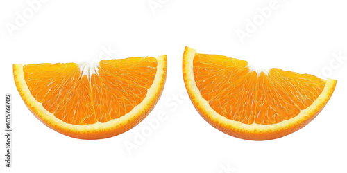 Two orange slices fruit halves isolated on transparent png background