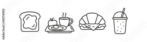 Breakfast and coffee line icon set for cafes and eateries