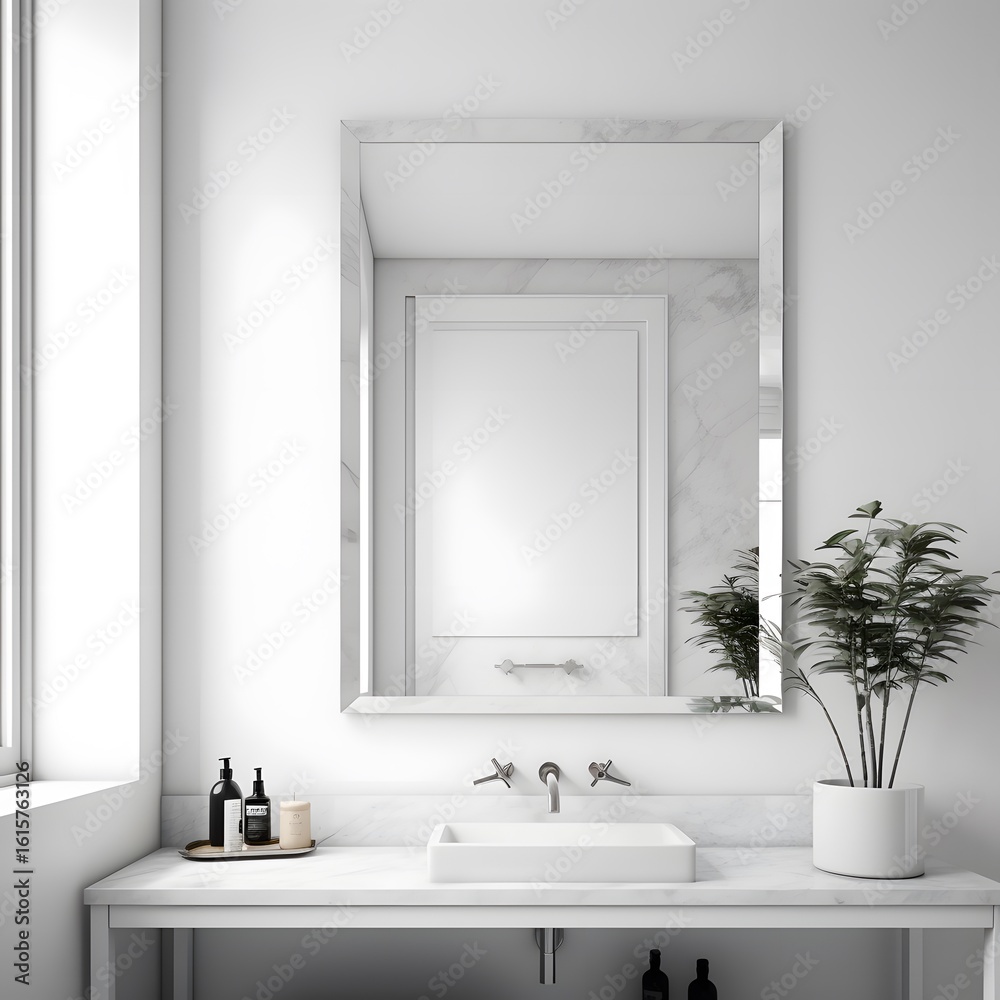 Fototapeta premium A high-resolution image of a sleek bathroom mirror with subtle reflections. Ideal for bathroom decor, home styling, and interior design projects.