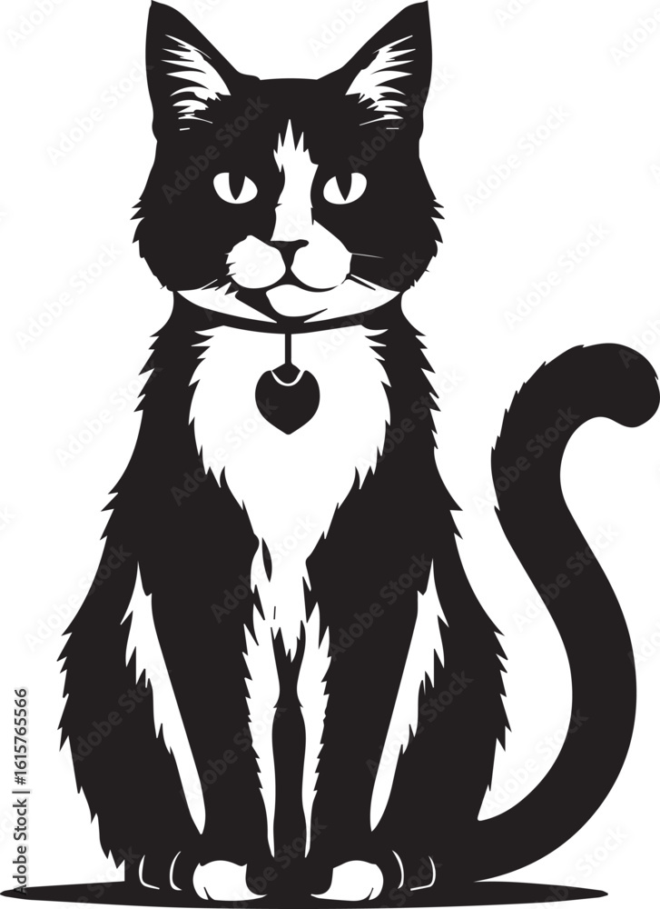 Obraz premium Black cat silhouette vector icon on white background