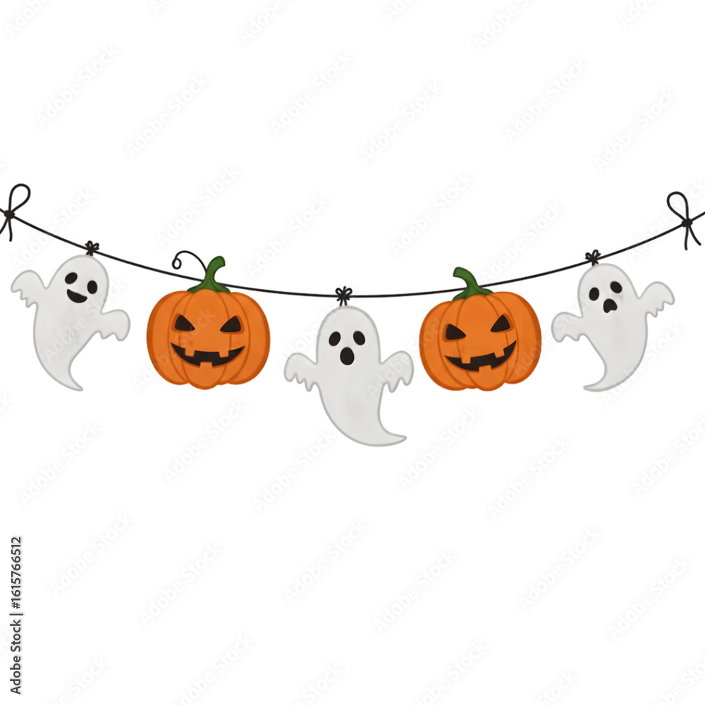 Fototapeta premium Spooky Banner: A festive banner features carved pumpkins and friendly ghost characters, perfect for adding a touch of eerie charm to any Halloween celebration.