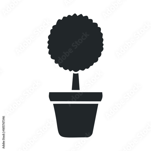 Minimalist icon of a potted round topiary tree silhouette