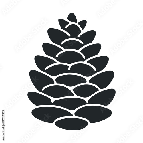 Black silhouette of pinecone on white background: nature-inspired vector design