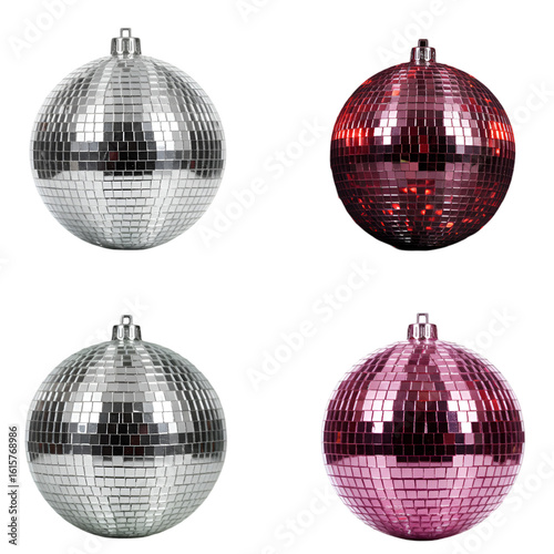 Silver And Pink Disco Balls As Isolated Ornament Background