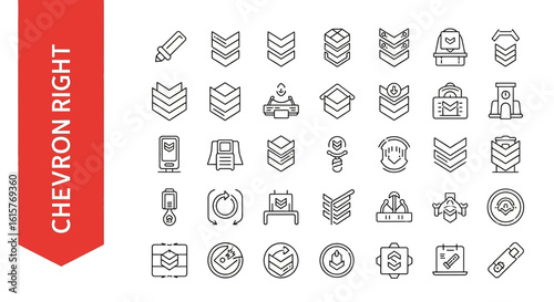 Chevron Right Line Icons - Editable Vector Set for UI/UX Navigation & Forward Functionality