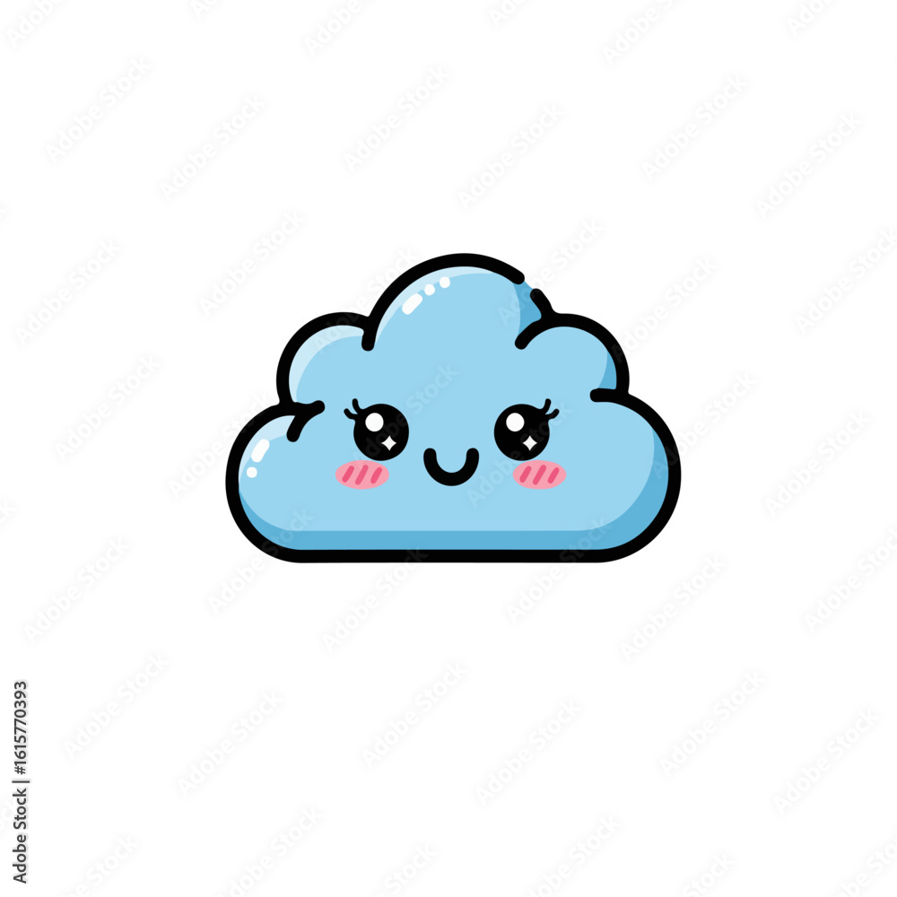 A cute blue cloud with big eyes and a happy little smile art A cute blue cloud with big eyes and a happy little smile art