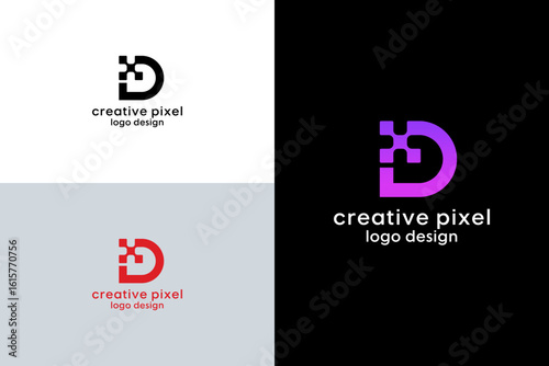 Letter D creative technological modern data pixel logo