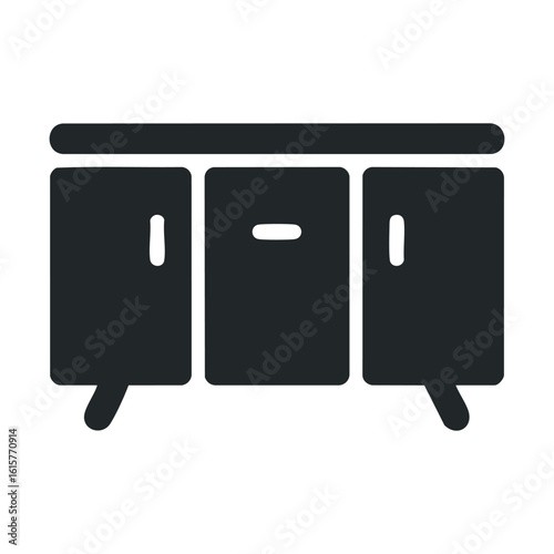 Minimalist black sideboard silhouette icon with three cabinets and legs