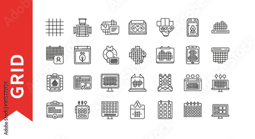 Grid Layout Line Icons - Editable Vector Set for Web Design & Structured Content in UI/UX