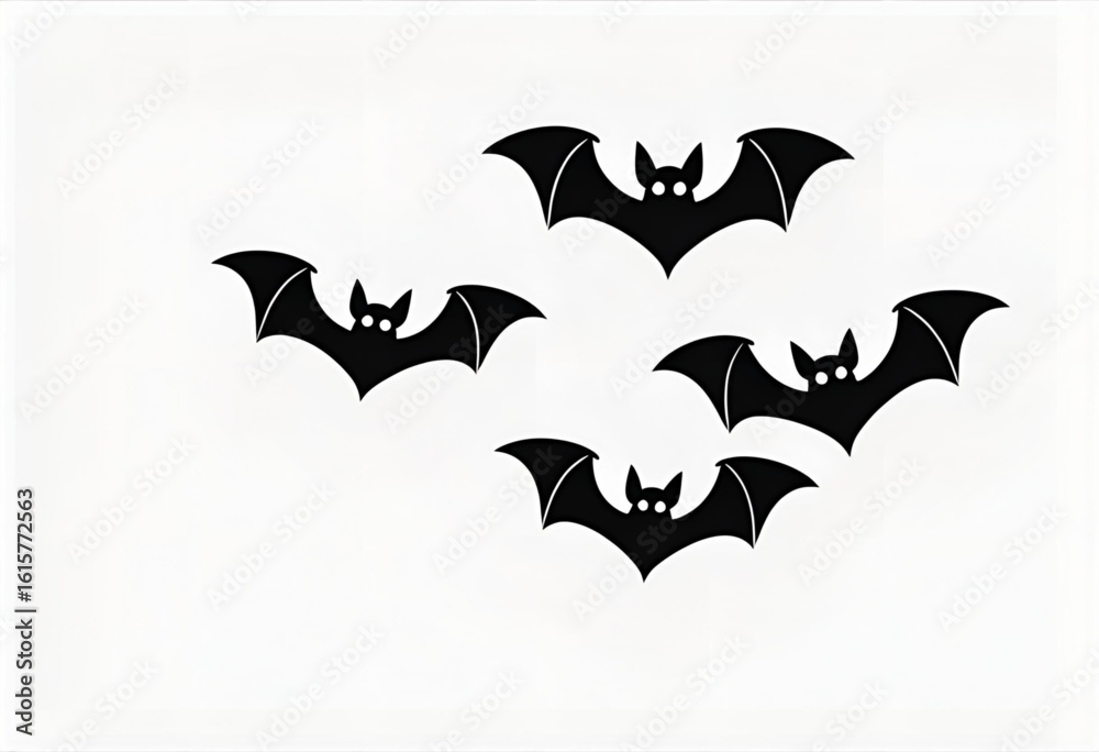 Fototapeta premium Happy Halloween illustration featuring a black bat—spooky festive design perfect for party invites, seasonal decor, greeting cards, or digital Halloween art.