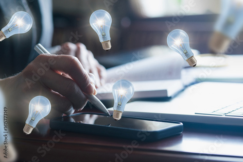 Creative brainstorming session with glowing ideas