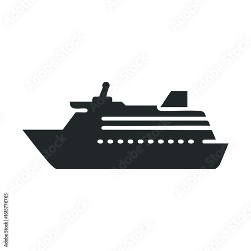 Silhouette of large cruise ship icon on white background