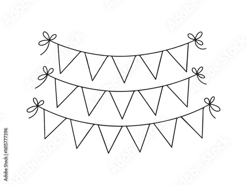 Hand drawn stylish triangular bunting flags silhouette vector isolated on white background