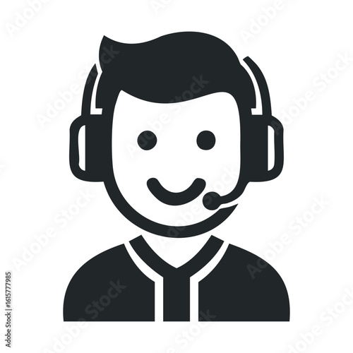 Male customer support icon with headset for communication and assistance