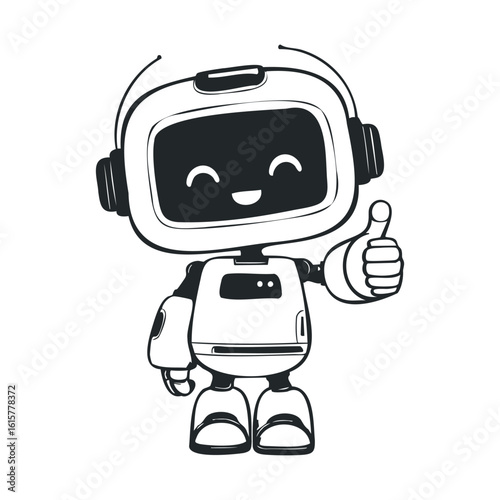 Smiling cartoon robot giving thumbs up gesture