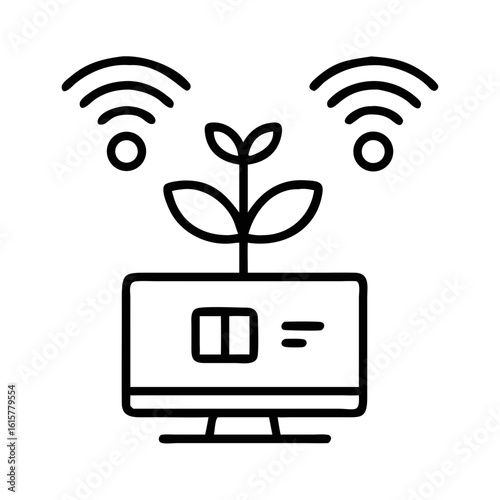Smart plant monitor with wireless signals and growth symbol  