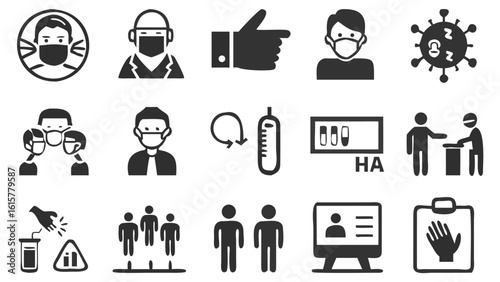 Illustrated Guide to Health and Safety Precautions Coronavirus Prevention and Awareness Pictograms Emphasizing Hygiene Social Distancing and Mask Wearing