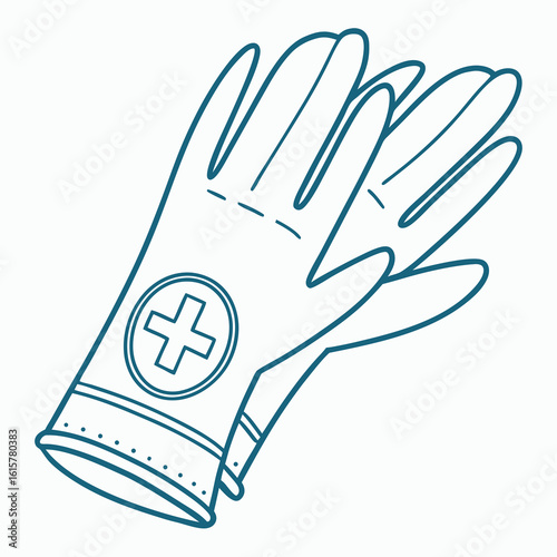 Medical gloves illustration in outline style with a heal  