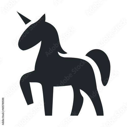 Stylized black unicorn silhouette icon with horn and tail abstract design