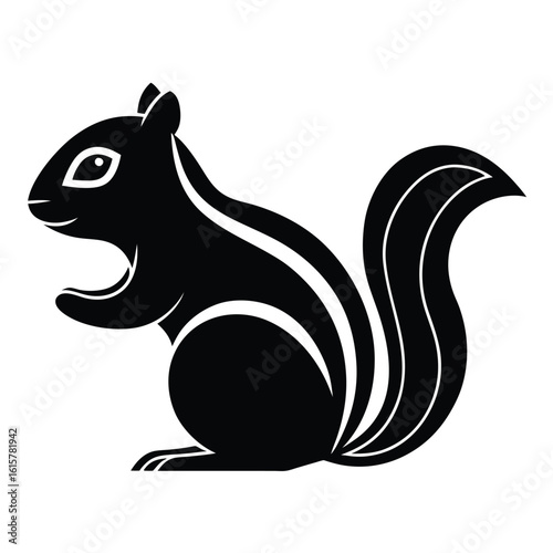 Black chipmunk silhouette with white stripes on tail and eye vector