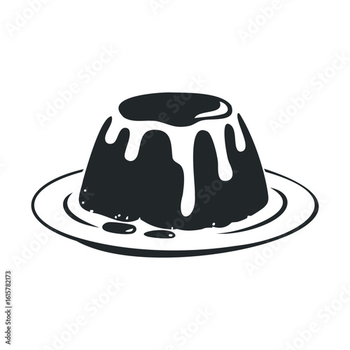 Monochrome silhouette of a delicious pudding on a plate