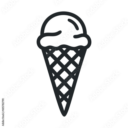 Minimalist black and white ice cream cone illustration on transparent background