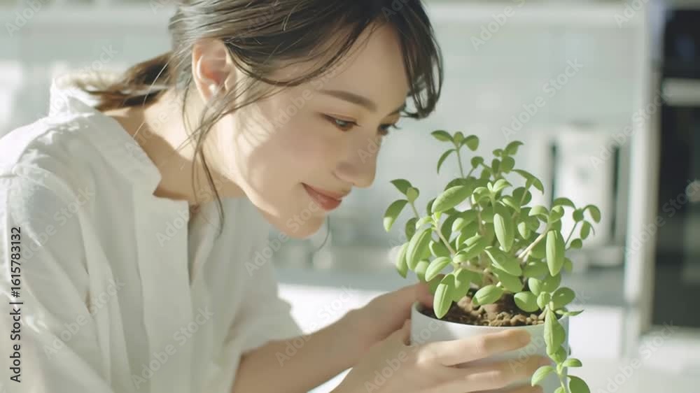 キッチンに立つ日本人女性 キッチンに立つ日本人女性