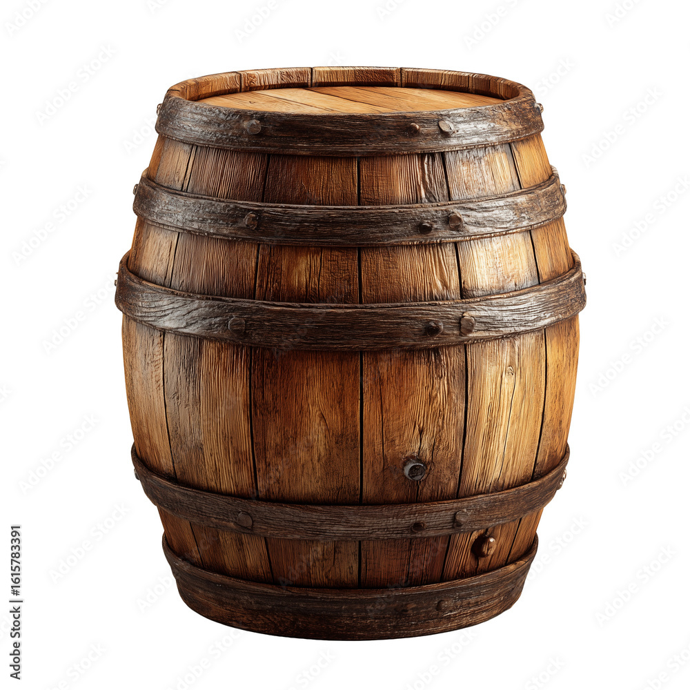 Obraz premium Wooden oak barrel isolated on transparent background png
