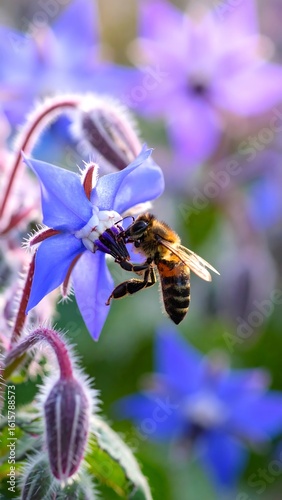 Wallpaper Mural Close-up of bee on vibrant blue flower Torontodigital.ca