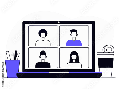 Virtual Collaboration: A modern illustration of a laptop screen displays a lively virtual meeting, a testament to the future of connectivity. 