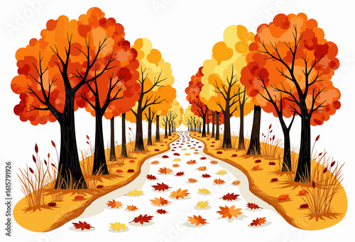 Autumn landscape with colorful trees and a winding path  