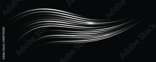 Colorful light trails, long time exposure motion blur effect. Red and blue glowing neon lights lines. Red blue special effect, speed police line. Magic of moving fast lines. Vector Illustration