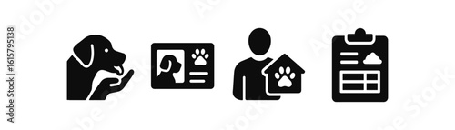 Pet adoption silhouette icon set. animal rescue, shelter clipart in silhouette style