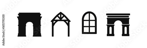 Architecture silhouette icon set. structuring, building, design, arch icons collection