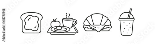 Breakfast and coffee line icon set for cafes and eateries