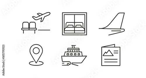 Travel, tourism icon set. vacation, trip planning, outline style collection