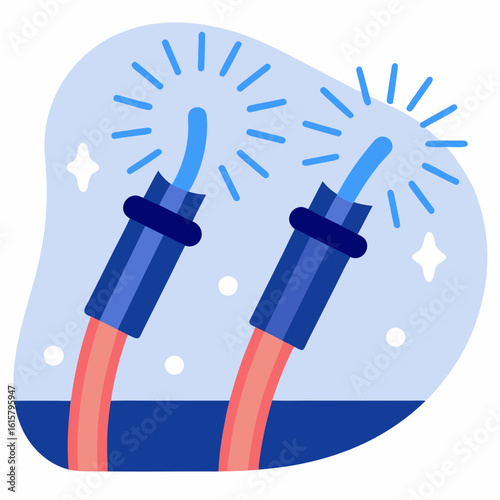 Spark wires with glowing tips on blue background  