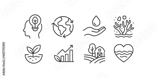 Sustainability, environment linear icon set. eco-friendly, climate conscious line icons