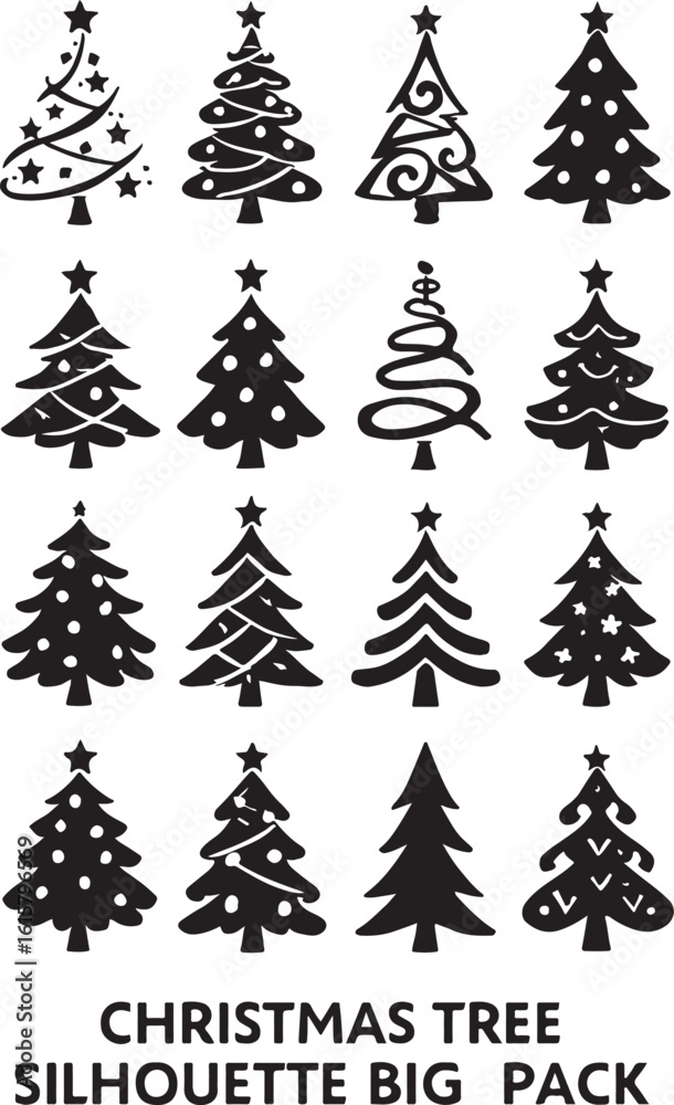 Obraz premium A set of vector illustrations showcasing festive Christmas tree designs for winter holiday celebration 