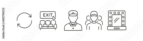 Theater, cinema line icon set. entertainment, venue, audience icons collection