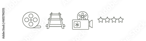 Entertainment and media line icon set. film, movie, rating icons outline style