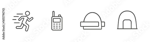 Emergency, safety outline icon set. communication, alert, shelter line icons